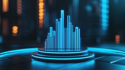 Poster - 3D Holographic Chart Display Floating in Dark Room with Neon Lights