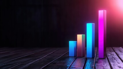 Poster - 3D Holographic Chart Floating in a Dark Room with Vibrant Colors