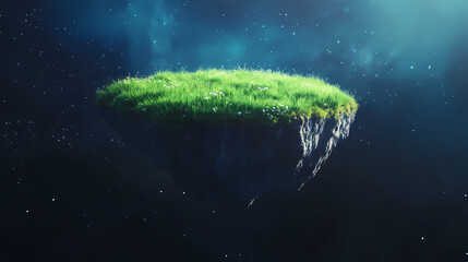 Wall Mural - minimalist floating island covered in grass on space background. minimalist floating islands. illust
