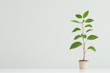 Wall Mural - A small potted plant sits on a white table