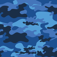 Wall Mural - sea ​​blue camouflage pattern, military seamless background, urban design