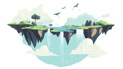 Wall Mural - floating islands waterfalls