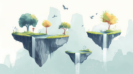 Wall Mural - floating islands waterfalls