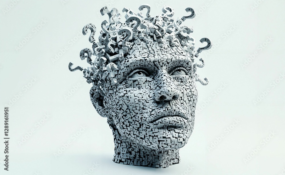 Computer Fragmented Heads Fragmented Human Head Surrounded by Question Marks: A Visual Metaphor ...