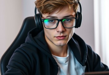 Sticker - Photorealistic portrait of a teenage male gamer