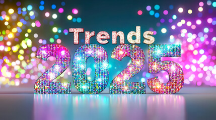 Poster - Creative display of sparkling numbers representing trends for the year 2025 with a colorful bokeh background
