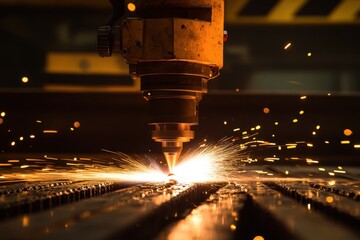 Poster - Precision cutting in action with laser technology at a manufacturing facility