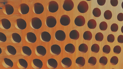 Poster - Abstract geometric pattern of densely packed holes on smooth wooden surface