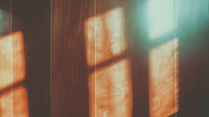 Poster - Warm sunlight patterns on textured wood surface for interior design inspiration
