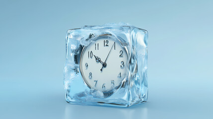 Wall Mural - Stopwatch frozen in ice cube. freeze time concept, 3d rendering isolated on transparent background. Frozen Timepiece in Ice. Illustration
