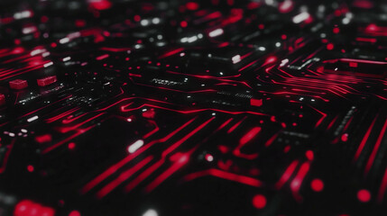 Poster - Futuristic macro texture of circuit board with red led lights