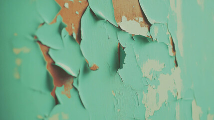 Poster - Macro texture of peeling turquoise paint on rusty metal surface