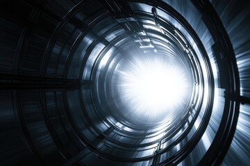 Fototapete - Light emanates from a futuristic tunnel in a high-tech environment at dusk