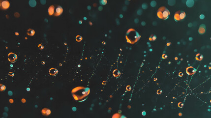 Poster - Macro view of dew drops on intricate spider web with stunning light reflections