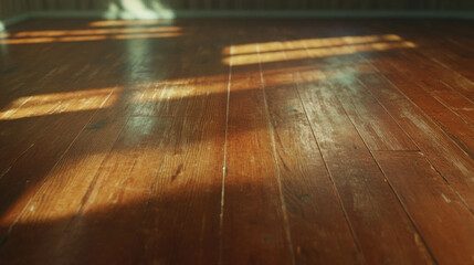 Aufkleber - Warm mahogany wood floor texture with natural light and shadows for interior design