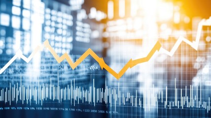 Poster - A D financial graph with bold lines and arrows indicating market growth. Stock prices and percentages are displayed on the side, with a background of stock market data.