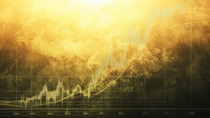 Poster - A close-up of a stock chart with candlestick patterns, showing a significant upward trend. The chart is placed over a blurred background with financial data scrolling past.