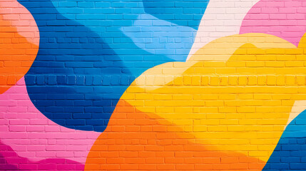 Wall Mural - A vibrant and colorful mural painted on an outdoor brick wall with graffiti designs, outdoor, street art, mural. Vibrant Street Graffiti Wall. Illustration