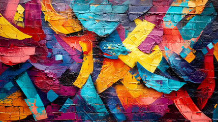 Wall Mural - Abstract colorful graffiti art on brick wall. Vibrant Street Graffiti Wall. Illustration