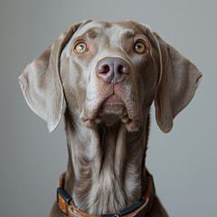 Wall Mural - Close-up of a curious, long-eared grey dog with a prominent muzzle and nose in minimalistic setting - AI-Generated