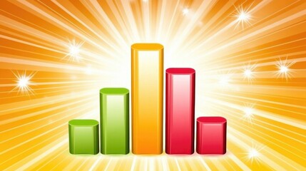 Poster - A colorful D bar chart with bars extending from a transparent base, illustrating an increase in profits. The chart is set against a gradient background with light beams.