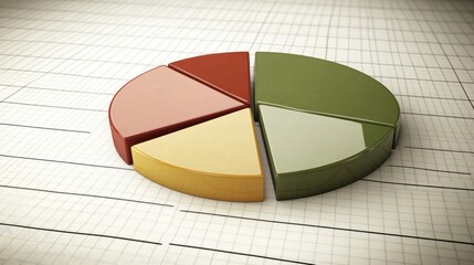 Poster - A colorful D pie chart with floating, glossy segments, each representing different business metrics. The chart hovers above a grid background with glowing data points.