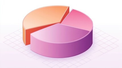 Poster - A colorful D pie chart with floating, glossy segments, each representing different business metrics. The chart hovers above a grid background with glowing data points.