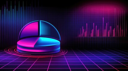 Poster - A colorful D pie chart with floating, glossy segments, each representing different business metrics. The chart hovers above a grid background with glowing data points.