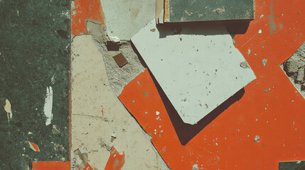 Poster - Abstract composition of osb texture and concrete with vibrant geometric elements for artistic design