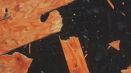 Poster - Abstract texture of osb with cracks and splinters in dark contrast for background or design