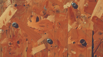 Poster - Rustic osb texture with embedded metal screws for industrial design