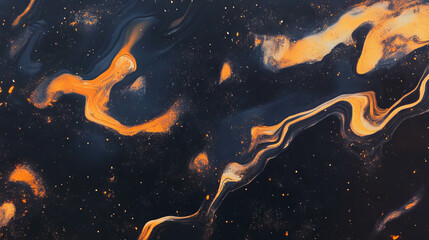 Aufkleber - Abstract resin texture with swirled black and orange patterns for creative background design