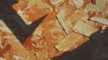 Poster - Textured surface of osb wood with uneven strands and varied shades for design and architecture