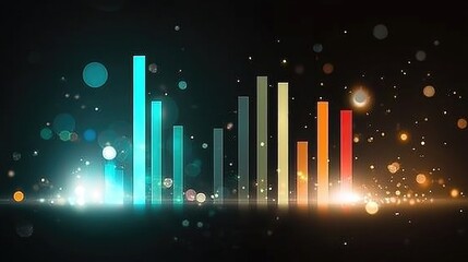 Poster - A dynamic D bar chart with bold, shiny bars in blue and red, representing contrasting data trends. The chart appears to float in space with glowing particles surrounding it.