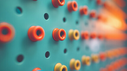 Poster - Vibrant pegboard pattern with colorful pegs and subtle lighting