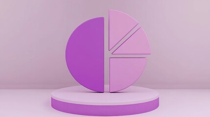 Poster - A dynamic D pie chart with rotating slices in bright colors, illustrating different data categories. The chart is displayed in a futuristic setting with glowing elements.