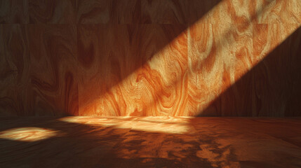 Poster - Warm sunlit plywood surface with burl pattern and dark shadows for design and decoration