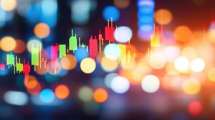 Poster - A glowing D stock chart with sharp market spikes and dips, set against a dark background with bright ticker symbols and financial data flowing across the screen.