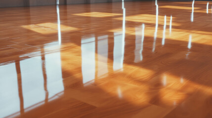 Poster - Polished light grain wood floor with reflective surface for interior design