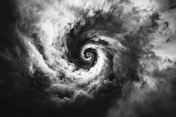 Poster - A captivating black and white photo capturing a swirling spiral vortex Gusts of wind swirling in a storm.