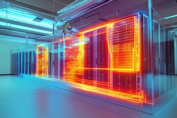 Poster - Advanced data center showcasing futuristic technology and glowing servers at night