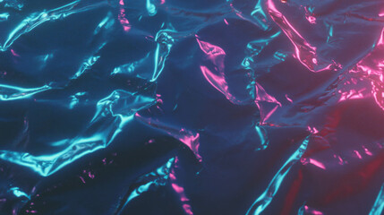 Poster - Vibrant iridescent rumpled blue foil texture for creative design