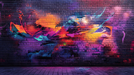 Wall Mural - Vibrant street art mural on a brick wall, hyperrealistic photo. Vibrant Street Graffiti Wall. Illustration
