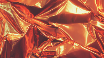 Poster - Abstract metallic surface with rumpled copper foil texture for creative background design