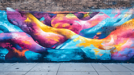 Wall Mural - Vibrant street art mural on a brick wall, hyperrealistic photo. Vibrant Street Graffiti Wall. Illustration