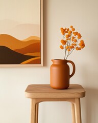 Poster - home decor display with terracotta jug and dried flowers minimalist interior modern aesthetic