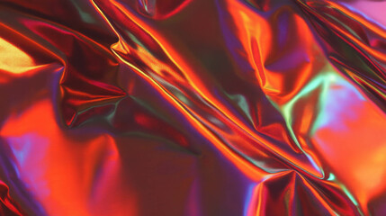 Poster - Vibrant iridescent rumpled metallic foil texture for creative design projects