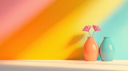 Poster - decorative vase arrangement with flowers vibrant background still life indoor setting close-up moder