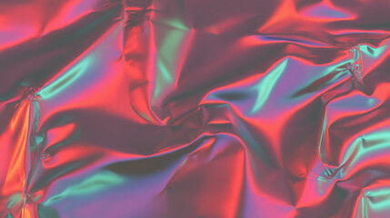Poster - Vibrant rumpled metallic foil texture in pink and green for creative design