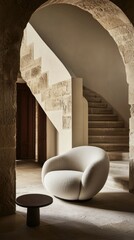 Poster - Elegant armchair showcase modern home interior design minimalist space ground level aesthetic inspiration